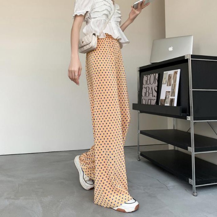 chiếc quần ống rộng nhuộm màu xếp ly dành cho nữ, quần dọc lưng cao mỏng mùa hè, quần ống rộng v