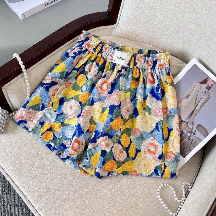 Quần short nhỏ đi biển họa tiết hoa tươi mát dành cho nữ mùa hè mới cao cấp phong cách cổ điển