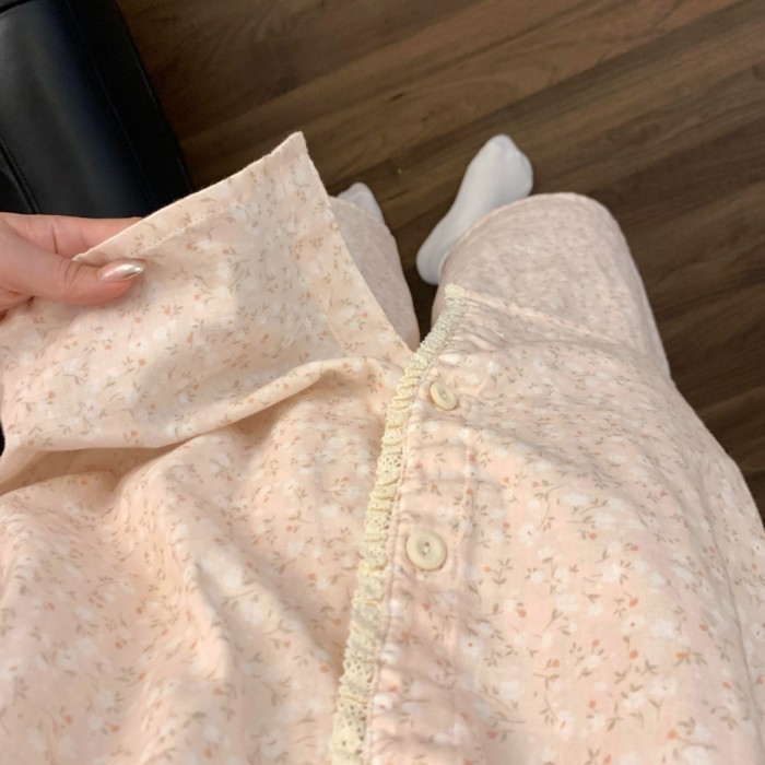 Bộ đồ ngủ nhỏ tươi tắn dành cho nữ, bộ đồ ngắn tay ren nữ tính ngọt ngào, trang phục ở nhà th