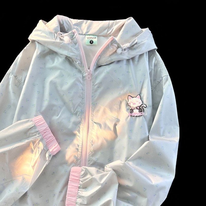 American Cute Floral Sun Protection Jacket For Women Summer Thin Cardigan Women's Hooded High