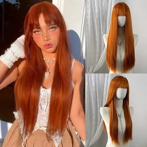 Cam Nữ Dài Thẳng Tóc Giả Không Khí Nổ Nhiệt Độ Cao Lụa Hóa Học Sợi Tổng Hợp Mũ Carnival Anime