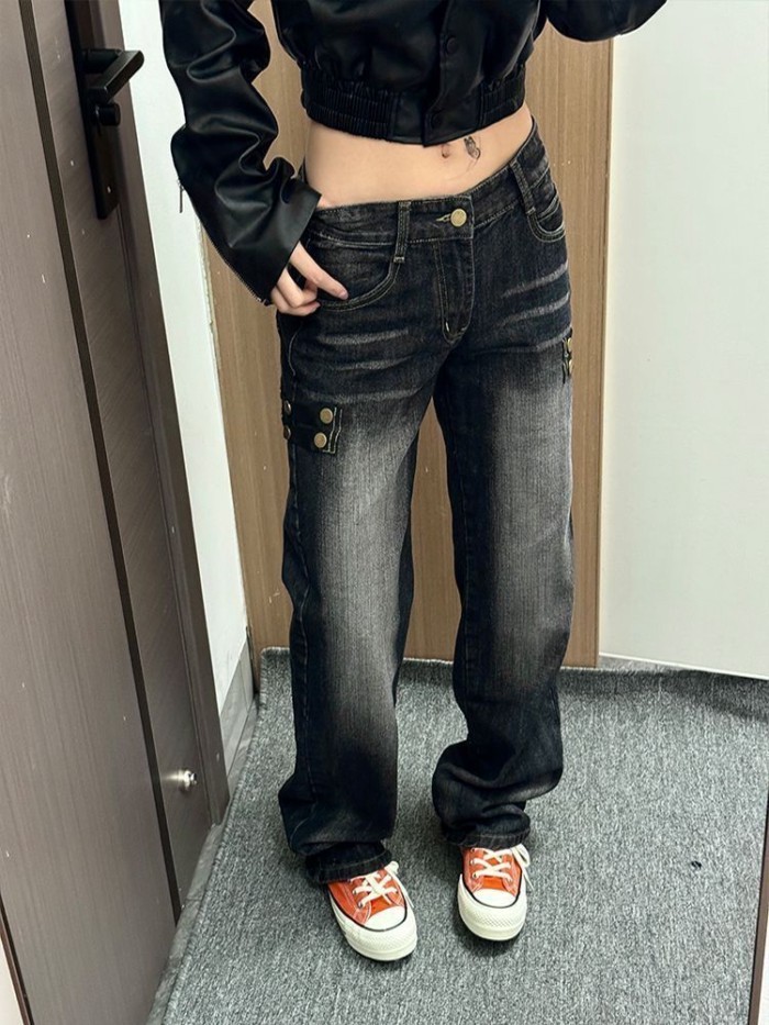 Quần jeans ống rộng kiểu dáng retro của Mỹ dành cho nữ