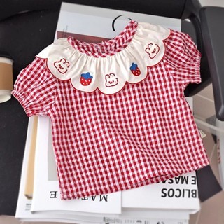 Áo sơ mi tay ngắn trẻ em bé gái ren viền công chúa ngọt ngào hè