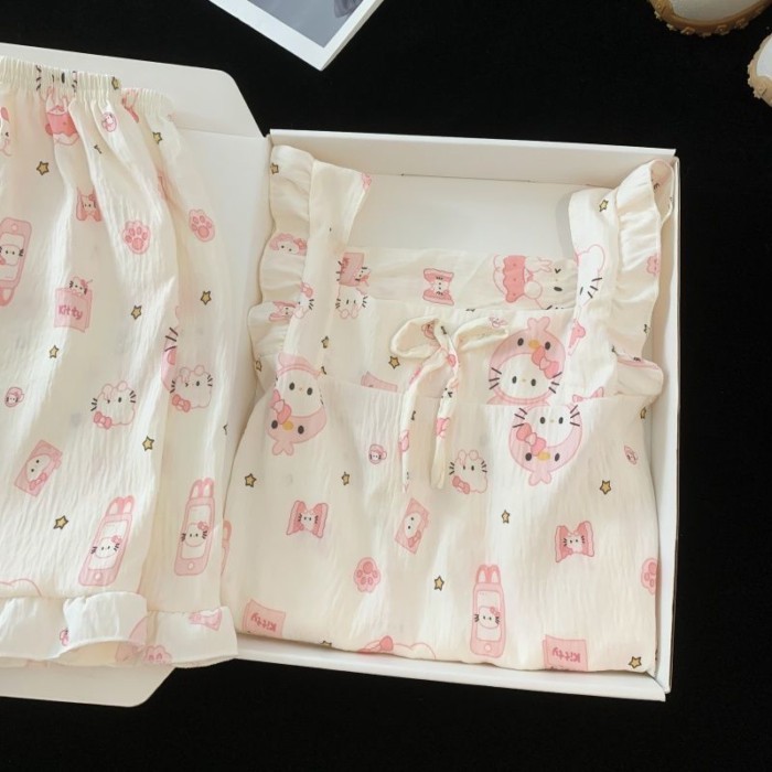 Bé Gái Áo Vest Bộ Đồ Ngủ Treo Áo Mùa Hè Dễ Thương Trẻ Em Quần Short Mỏng Công Chúa Phù Hợp Vớ