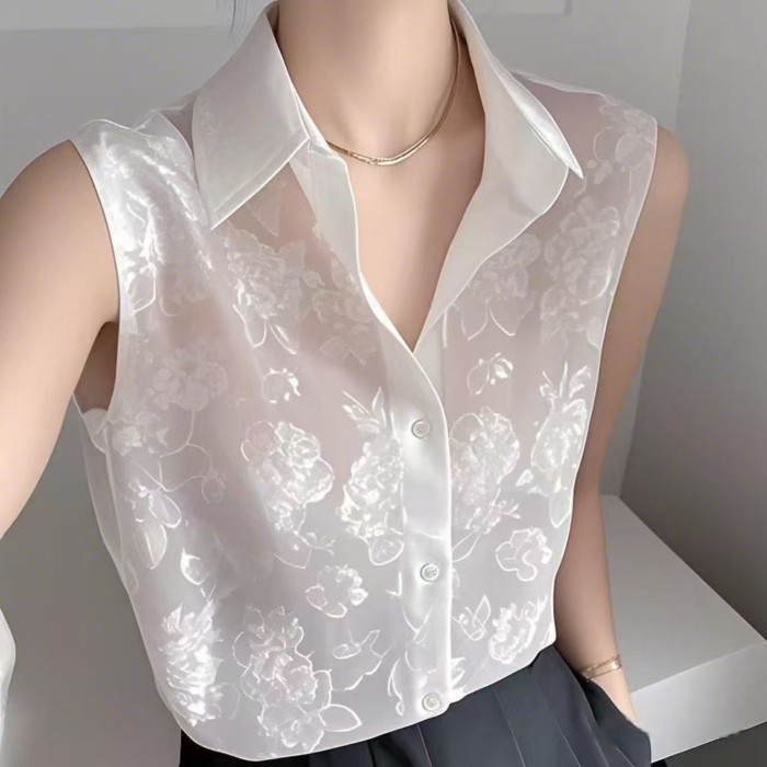 Áo sơ mi không tay cổ POLO phong cách nhẹ nhàng kiểu Pháp cho nữ mùa hè mới đa năng khí chất thư