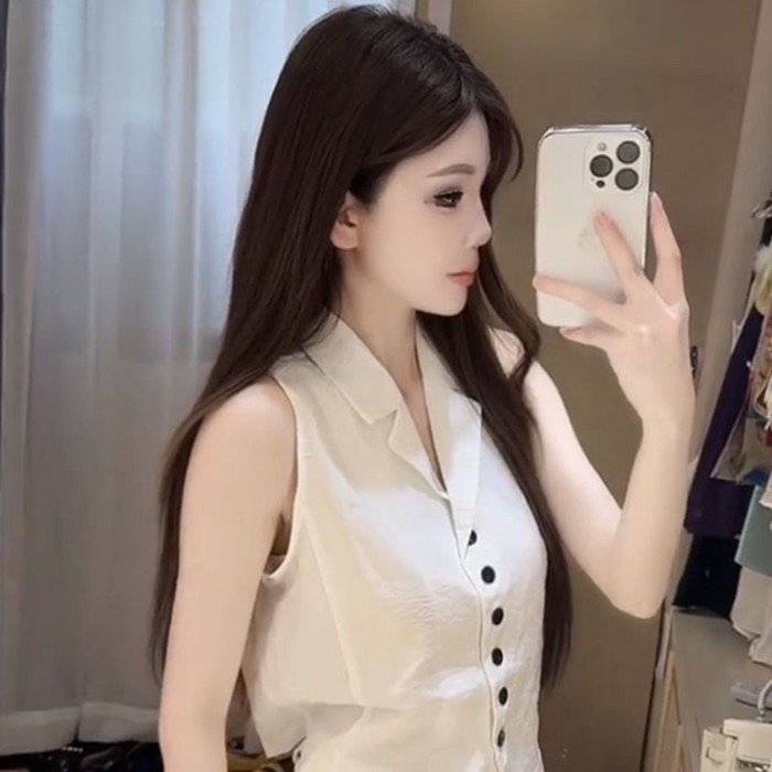 Áo sơ mi không tay có ve áo phong cách Hàn Quốc thời trang mùa hè cũ phong cách tiền đơn dành ch