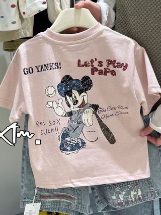 Áo thun ngắn tay in hình Mickey thời trang mùa hè cho bé trai và bé gái, giản dị và đa năng, áo cot