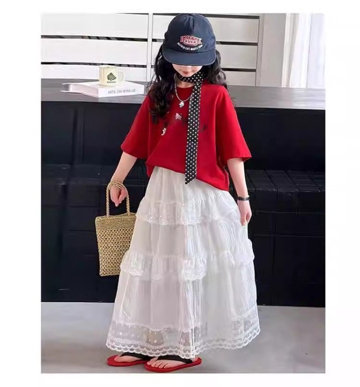 Bé Gái Váy Trắng Dài Giữa Mùa Xuân Hè Cho Trẻ Em Lớn Váy Ren Bánh Váy Siêu Cổ Tích Phong Cách