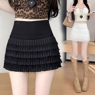 Váy ren trắng ngọt ngào kiểu Hàn Quốc mới eo cao xếp ly váy giảm béo đa năng mùa hè