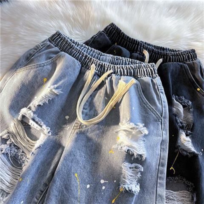 quần short denim rách thiết kế thích hợp quần năm điểm trong quần