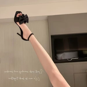 Cổ Tích Phong Cách Nơ Giày Cao Gót Mùa Hè Vuông Mũi Hở Mũi Nhọn Gót Khóa Dây Sandal Nữ