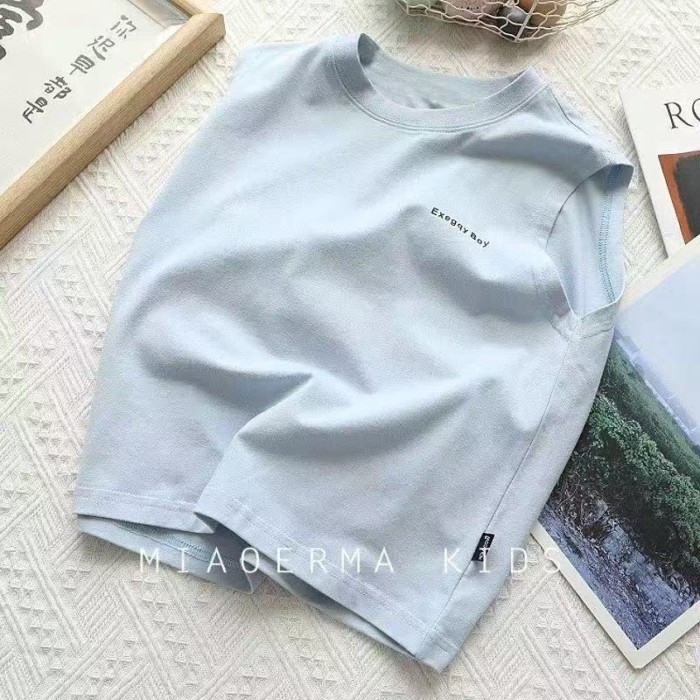 Áo vest không tay trẻ em cotton nguyên chất mùa hè, áo ghi lê cổ tròn đa năng cho bé, áo thun nh