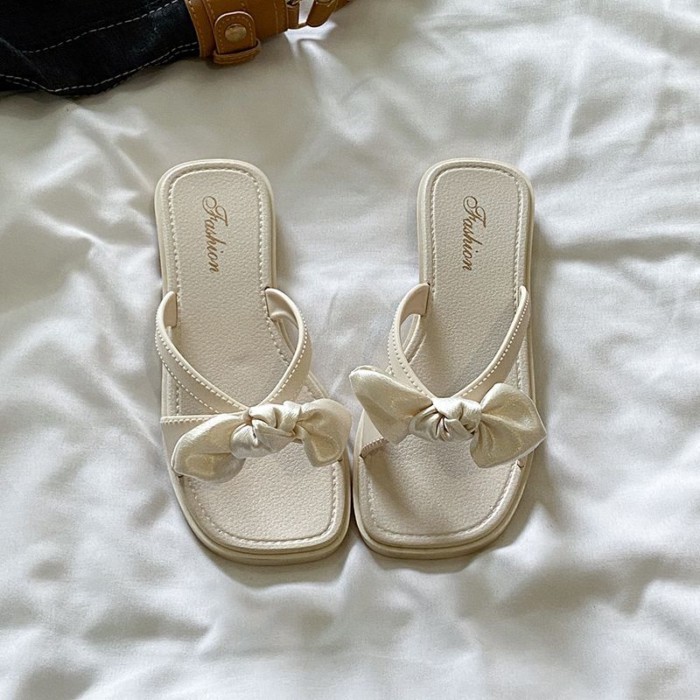 Sweet Bow Sandals For Women, Summer Outer Wear With Skirt, Fairy Style Beach Slippers