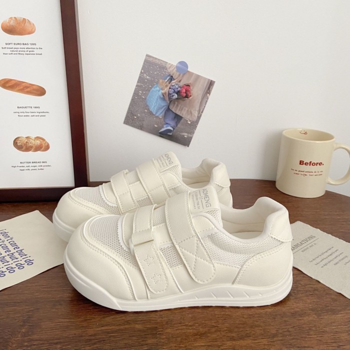 Màu Trắng Sữa Trong Suốt Lưới Velcro Giày Trắng Nữ Niche Phong Cách Hàn Quốc Sinh Viên Giày Đ