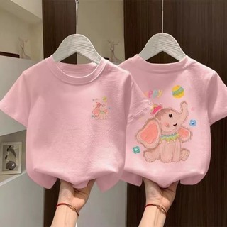 Áo thun cotton ngắn tay mùa hè hoạt hình hình con voi cho bé trai và bé gái với áo nửa tay rộn