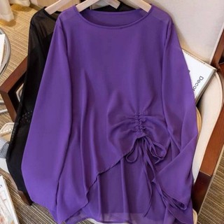 Áo thun chống nắng voan mỏng cỡ lớn dành cho nữ mùa hè dây rút dài tay bên ngoài áo sơ mi hàn
