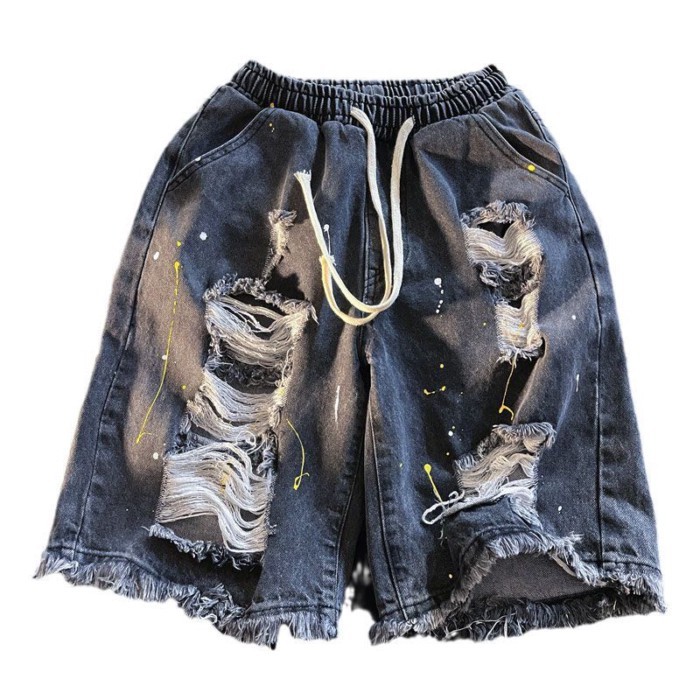 quần short denim rách thiết kế thích hợp quần năm điểm trong quần