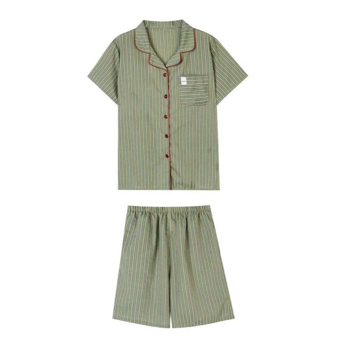 Contrast Color Striped Pajamas For Women Summer New Thin Comfortable Casual Short-sleeved Sho