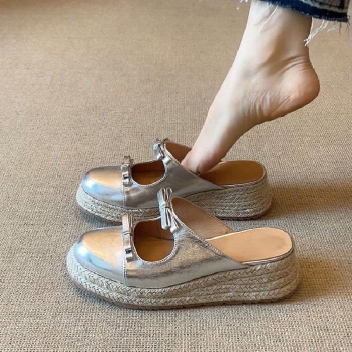 Giày sandal mũi nhọn đế dày nơ  dành cho nữ, dép lê thời trang và đa năng dành cho nữ