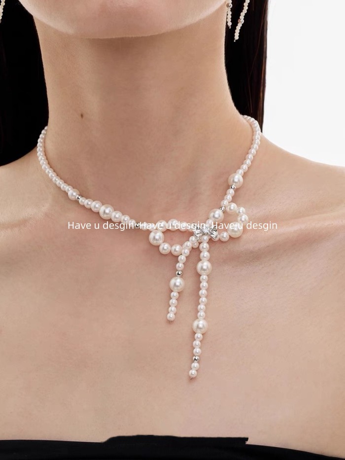 Vòng cổ ngọc trai thu đông, thiết kế ngọt ngào với chiếc nơ xinh xắn