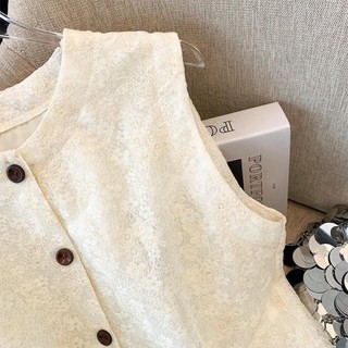 Áo vest thêu ren cổ tròn phong cách Hàn Quốc dành cho nữ mùa hè mới Áo sơ mi vest phong cách rỗn