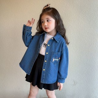 Áo sơ mi denim bé gái, áo khoác thường ngày thời trang và đa năng dành cho trẻ em cỡ vừa và nhỏ, áo