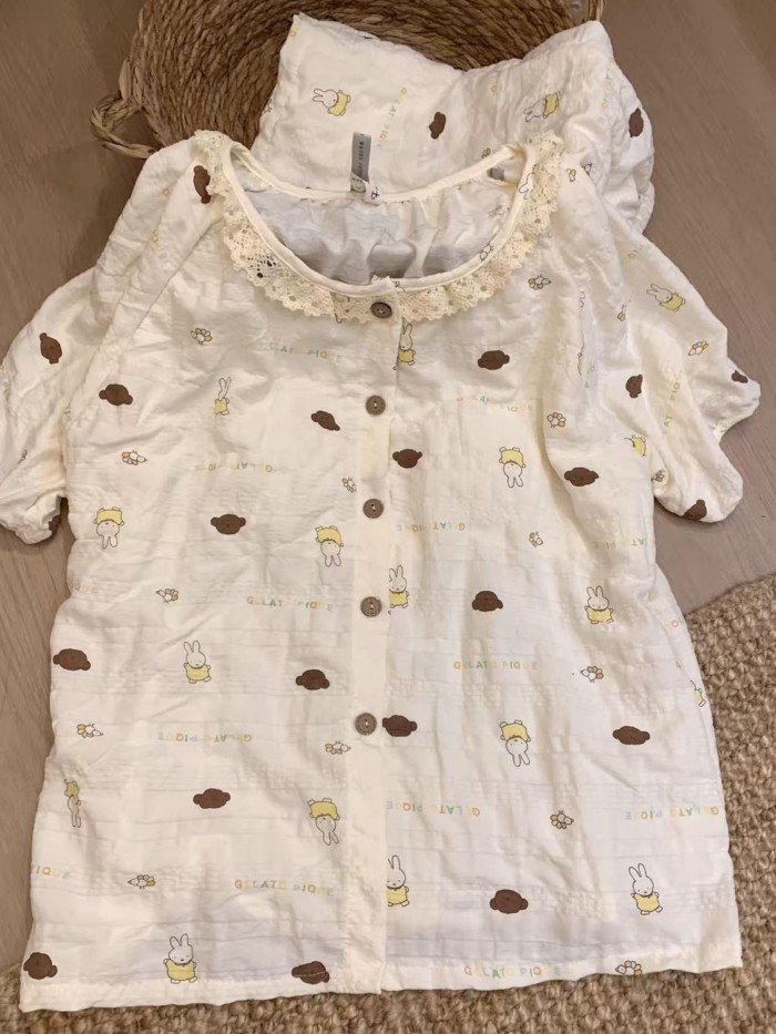 Bộ đồ ngủ in hình Miffy hoạt hình dễ thương Bộ đồ hai mảnh mặc ở nhà mềm mại và thoải mái