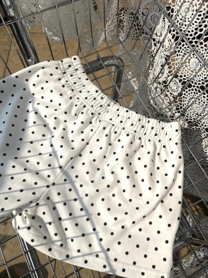 American Polka-dot Sports Casual White Shorts For Women, New High-waisted Slimming And Versat