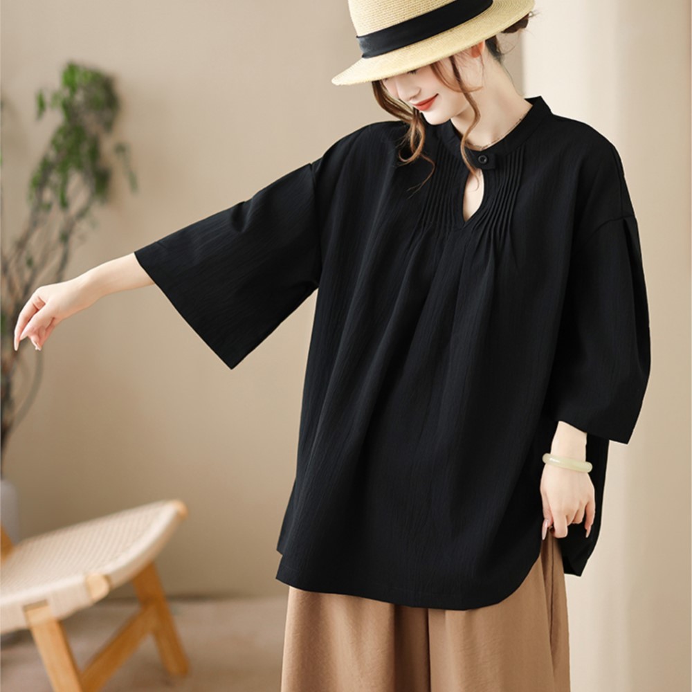 Oladivi Plus Size Thời Trang Nữ Áo Sơ Mi Tay Ngắn Dáng Rộng Áo Mùa Hè Top Blusas 1923 D070