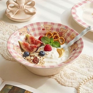 Bát salad gốm gấu bơ, đĩa tráng miệng, bát cơm/sữa chua phong cách phương Tây