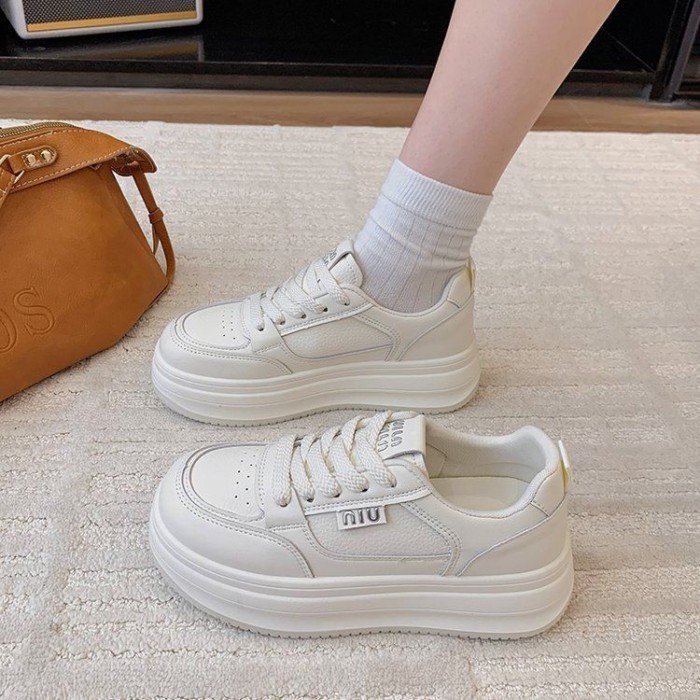 Giày trắng nữ, giày thể thao đế dày, giày cotton đế cao chống trượt đa năng