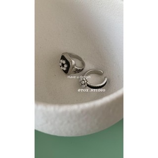 Bộ Nhẫn Thiết Kế Niche Hoa Đen Nhỏ Giọt Glaze Phong Cách Hàn Quốc, Retro Thu Đông
