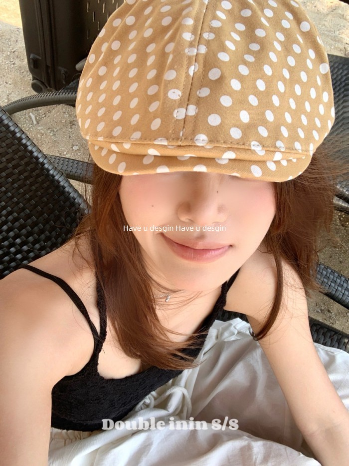 Mũ Beret Phong Cách Hàn Quốc Chấm Bi Phía Trước, Phù Hợp Mùa Xuân Hè