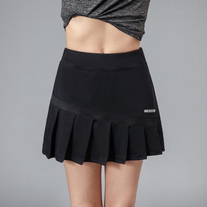 Váy ngắn thể thao nữ yoga chạy bộ quần cầu lông váy váy tennis nửa váy xếp li màu trắng