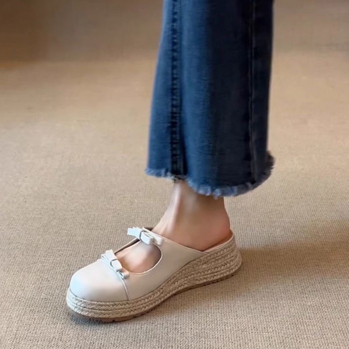 Giày sandal mũi nhọn đế dày nơ  dành cho nữ, dép lê thời trang và đa năng dành cho nữ