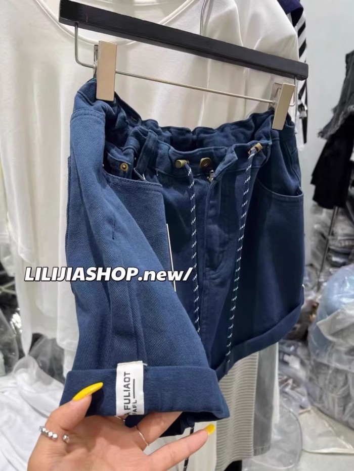 Quần ống rộng denim lưng cao co giãn đa năng cho quần short nữ