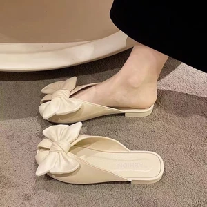 Baotou Half Slippers New French Lady Style Bow Lazy Flat Fish Mouth Bow Sandals