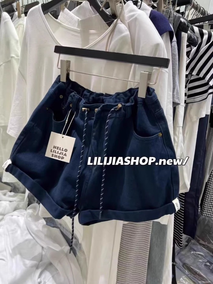 Quần ống rộng denim lưng cao co giãn đa năng cho quần short nữ