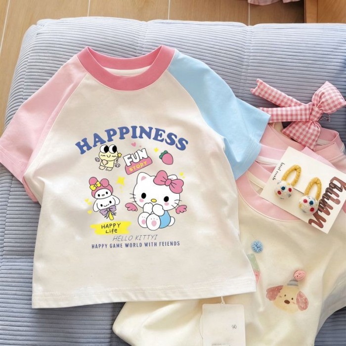 KT Cat Color Short-sleeved T-shirt For Small And Medium-sized Children, Girls And Babies, Cute