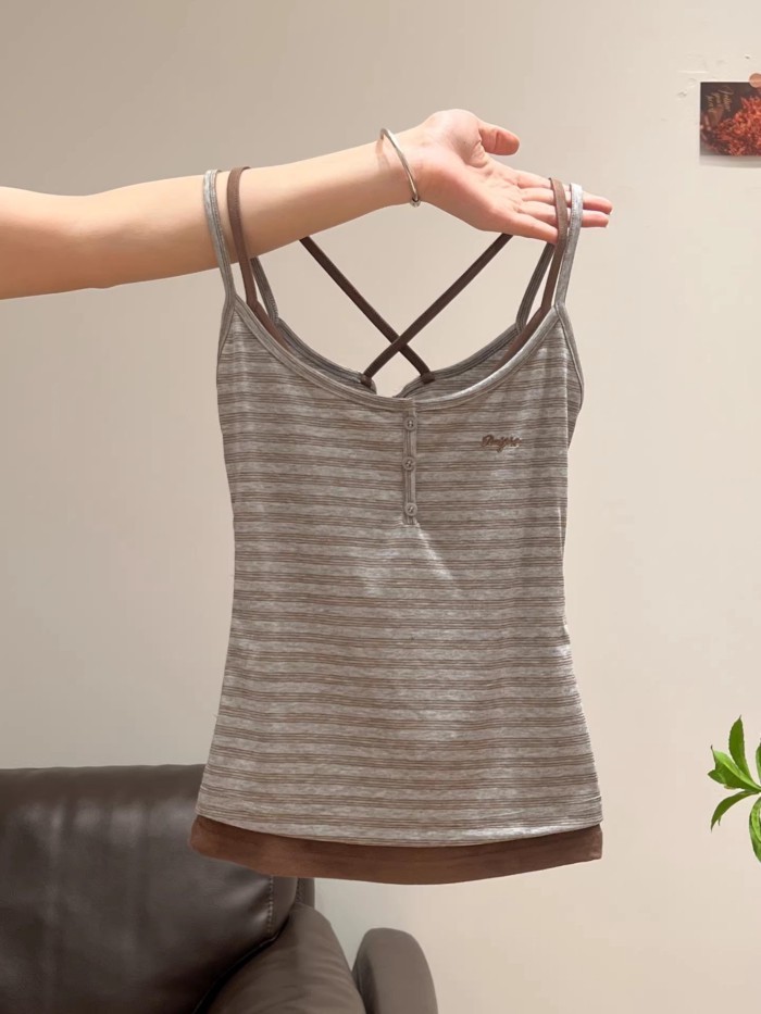 sexy chéo lưng đẹp giả hai mảnh sọc bên trong áo yếm đáy mỏng của phụ nữ