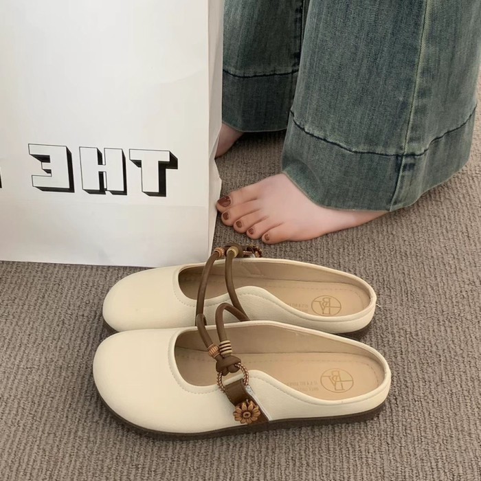 Dép nửa đế Baotou dành cho nữ mùa hè và mùa thu, giày lười đế bằng kiểu dáng mới, dép Pháp đế