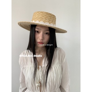 Have u desgin Phong Cách Hàn Quốc Ngày Lễ Phong Cách Châu Âu Mỹ Ngày Lễ Ren Miếng Dán Lúa Mì Rơm Phẳng Mũ Rơm Chống Nắng Mũ Đi Biển