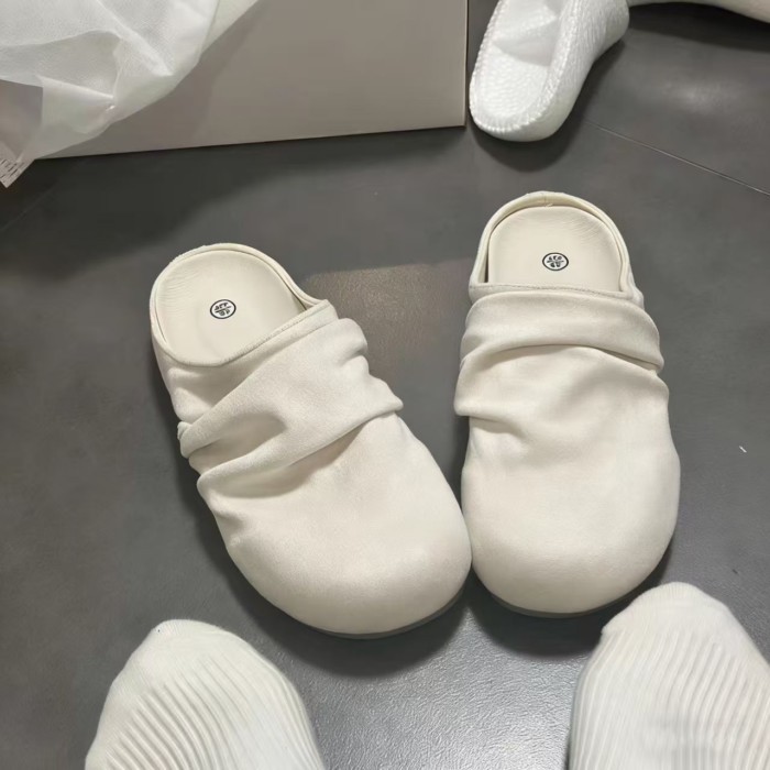 Giày Birkenstock đế dày xếp li màu trắng dành cho nữ đi bên ngoài dép xỏ ngón một chân lười