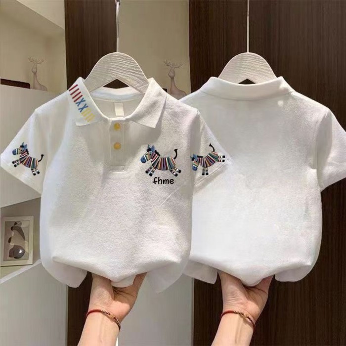 Áo thun polo bé gái phong cách mới tay ngắn mùa hè phong cách Hàn Quốc Áo phông hình ngựa con