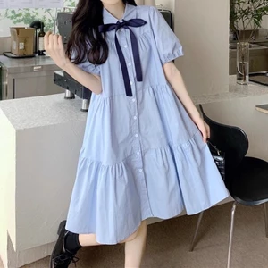 Váy Sơ Mi Màu Xanh Sữa Tươi Ngọt Cho Nữ Tay Phồng Mặn Ngọt Ngọt Ngào Mối Tình Đầu Váy Búp Bê