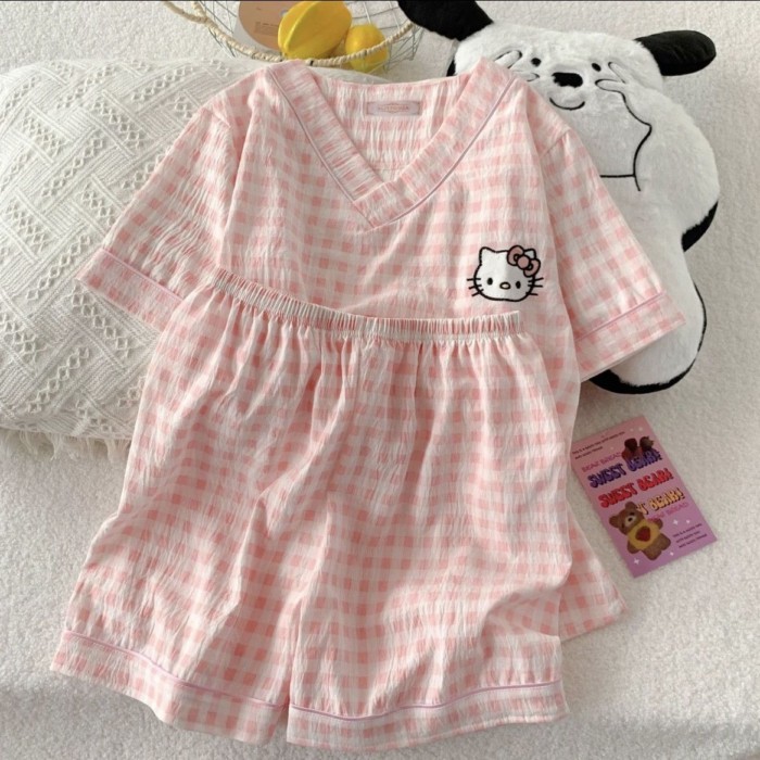 Bộ Đồ Ngủ Trẻ Em Nữ Mùa Hè Đám Mây Mỏng Cotton Dễ Thương Mèo KT Điều Hòa Không Khí Phù Hợp Vớ