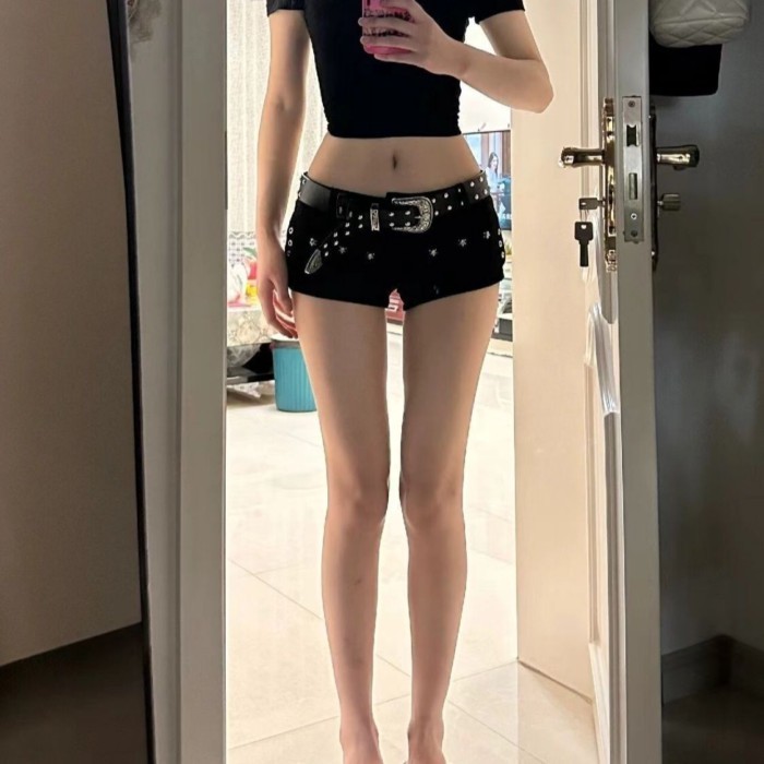 Hot girl người Mỹ Liu Ding siêu quần short denim cạp thấp dành cho nữ mùa xuân hè mới ôm vừa