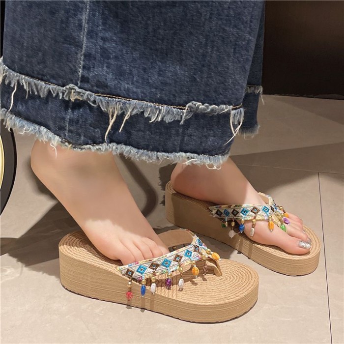 đôi dép lê mùa hè mới, dép xỏ ngón, bên ngoài chống trượt cho nữ, giày đế dày đi biển ngày lễ, t