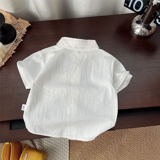 Áo sơ mi ngắn tay cotton trẻ em mùa hè phong cách mới vừa và nhỏ bé trai thêu gấu mềm mại thư