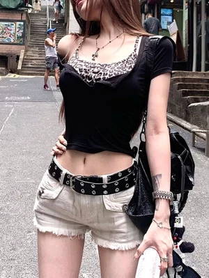 Micro Hot Girl Retro Rửa Sạch Màu Sắc Ánh Sáng Quần Short Denim Nữ Mùa Hè Thiết Kế Sờn Nguyên